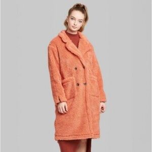 Wild Fable Teddy Jacket 3/4 Length - Double-breasted and lined Coral Orange /S